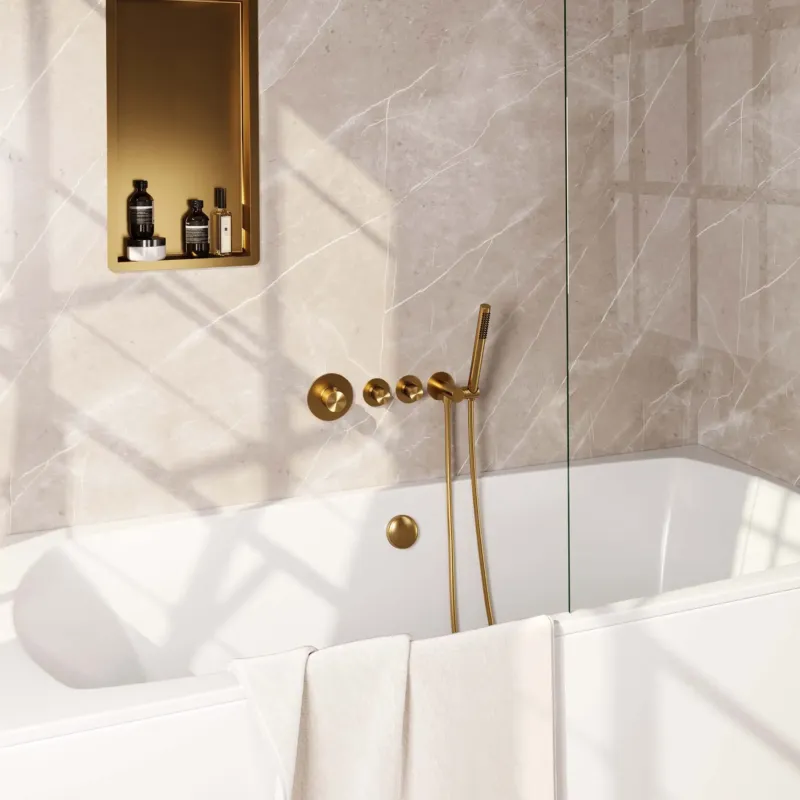 Brauer Gold Carving inbouw badkraan met badvulcombinatie en staafhanddouche geborsteld messing PVD Favoriet