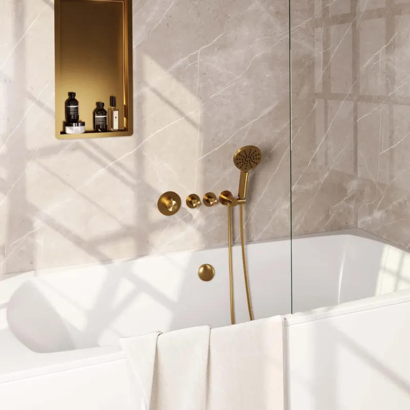 Brauer Gold Carving inbouw badkraan met badvulcombinatie en 3 standen handdouche geborsteld messing PVD Nu Kopen