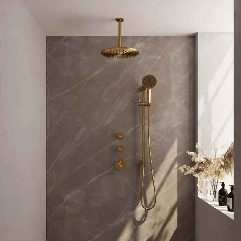 Actieprijs Brauer Gold Carving complete inbouw regendouche set 24 met 30cm douchekop, plafondarm, 3 standen handdouche en glijstang geborsteld messing PVD