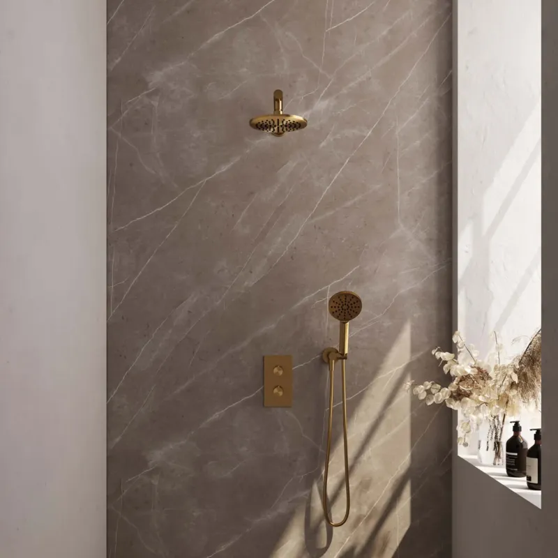 Populair Brauer Gold Carving complete inbouw regendouche set 31 met 20cm douchekop, rechte muurarm en 3 standen handdouche geborsteld messing PVD