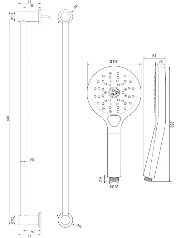 Brauer Copper Carving thermostatische douchekraan met glijstang en 3 standen handdouche geborsteld koper PVD Lage Kosten