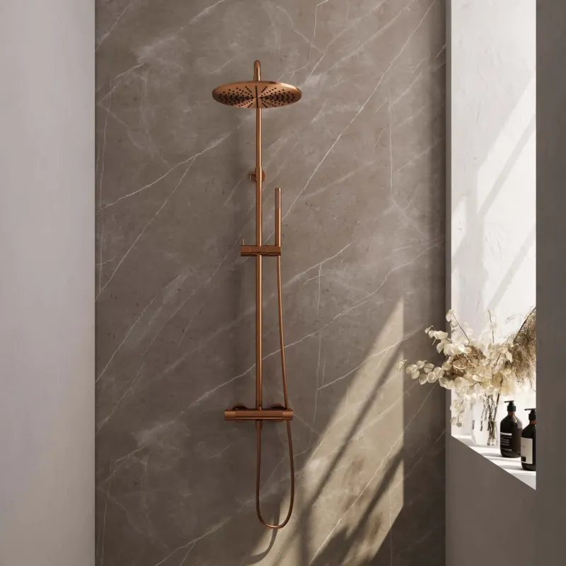 Brauer Copper Carving opbouw regendouche met 30cm douchekop en staafhanddouche geborsteld koper PVD Koopje