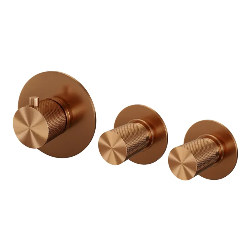 Brauer Copper Carving inbouwthermostaat en 2 stopkranen geborsteld koper PVD Finale Uitverkoop