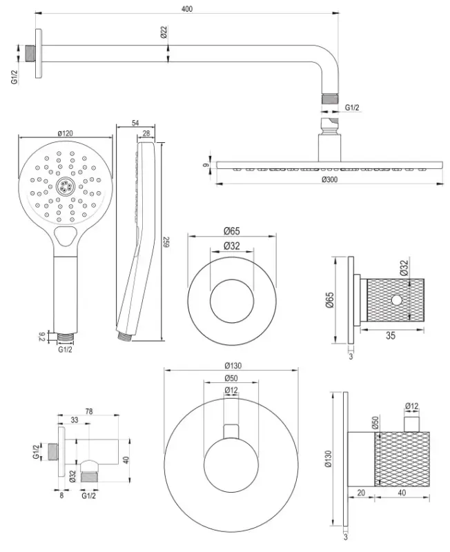 Brauer Copper Carving complete inbouw regendouche set 10 met 30cm douchekop, gebogen muurarm en 3 standen handdouche geborsteld koper PVD Rechtstreeks Van De Fabrikant