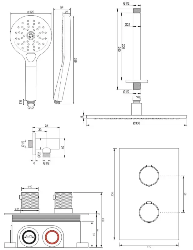 Brauer Copper Carving complete inbouw regendouche set 36 met 30cm douchekop, plafondarm en 3 standen handdouche geborsteld koper PVD Finale Uitverkoop