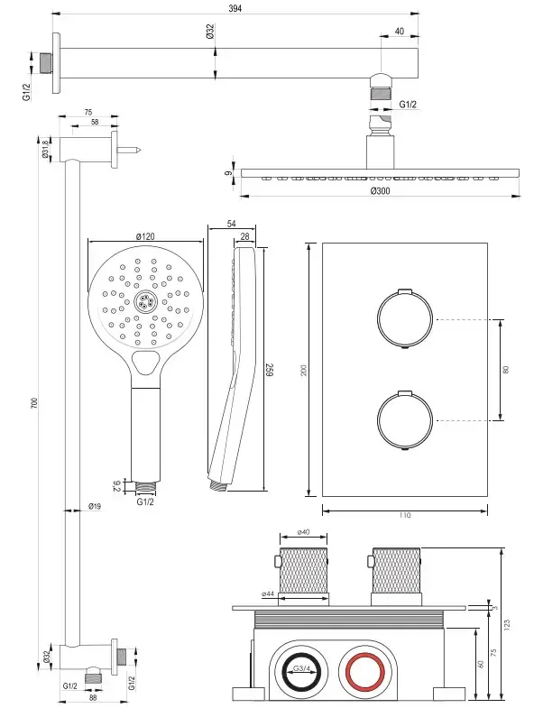 Brauer Copper Carving complete inbouw regendouche set 44 met 30cm douchekop, rechte muurarm, 3 standen handdouche en glijstang geborsteld koper PVD Express Levering