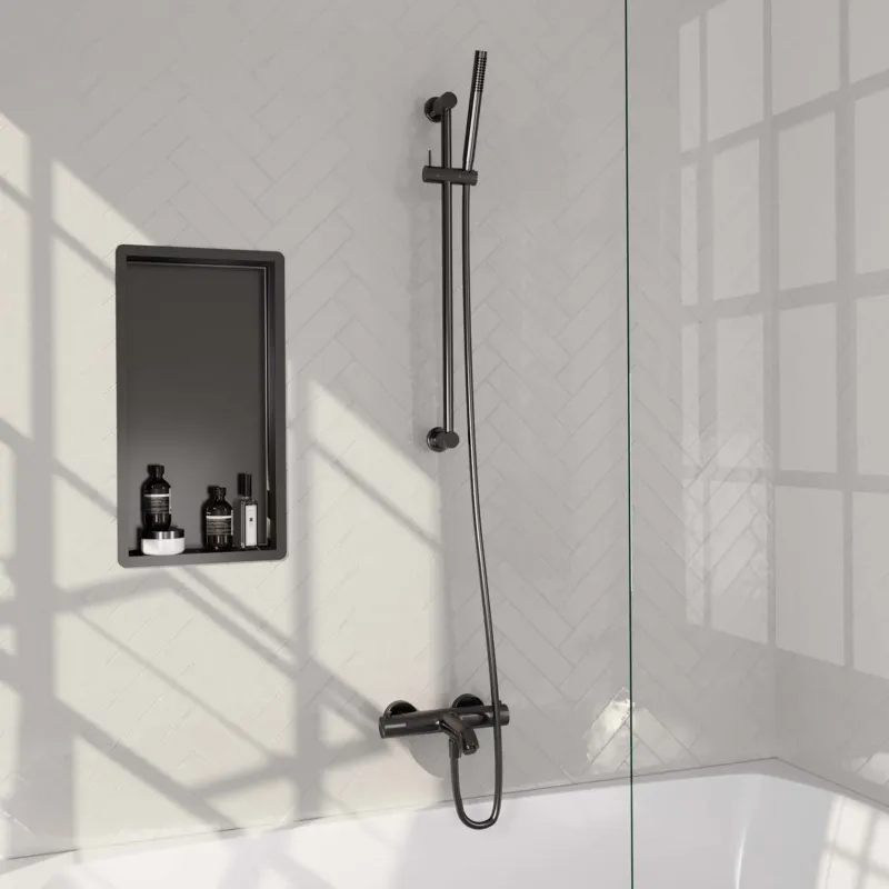 Brauer Gunmetal Carving thermostatische badkraan met glijstang en staafhanddouche gunmetal geborsteld PVD Betaalbaar