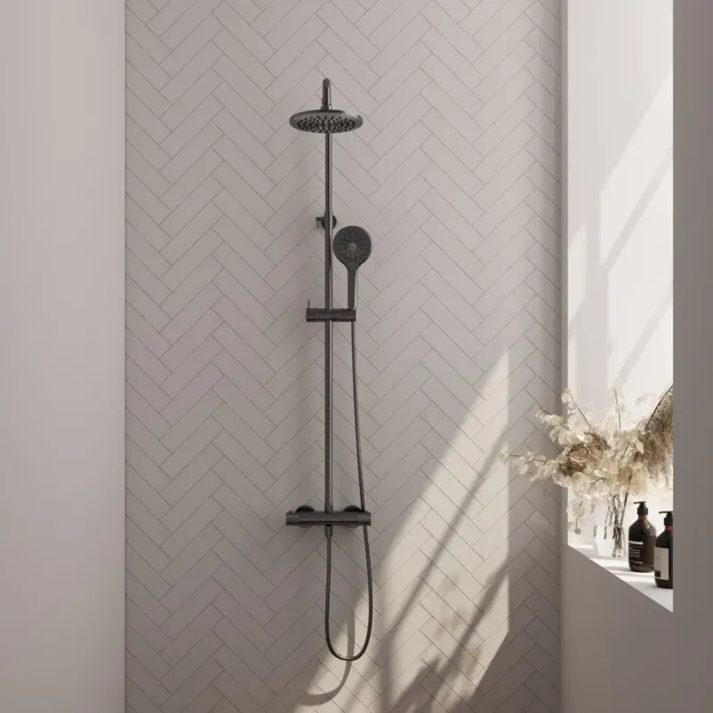 Brauer Gunmetal Carving opbouw regendouche met 20cm douchekop en 3 standen handdouche gunmetal geborsteld PVD Actieprijs