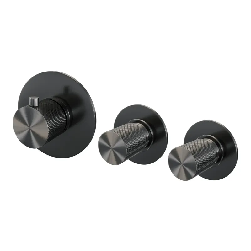 Brauer Gunmetal Carving inbouwthermostaat en 2 stopkranen gunmetal geborsteld PVD Snelle Levering