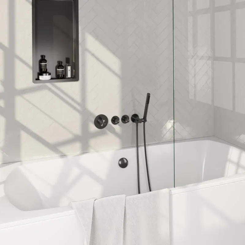 Bestseller Brauer Gunmetal Carving inbouw badkraan met badvulcombinatie en staafhanddouche gunmetal geborsteld PVD