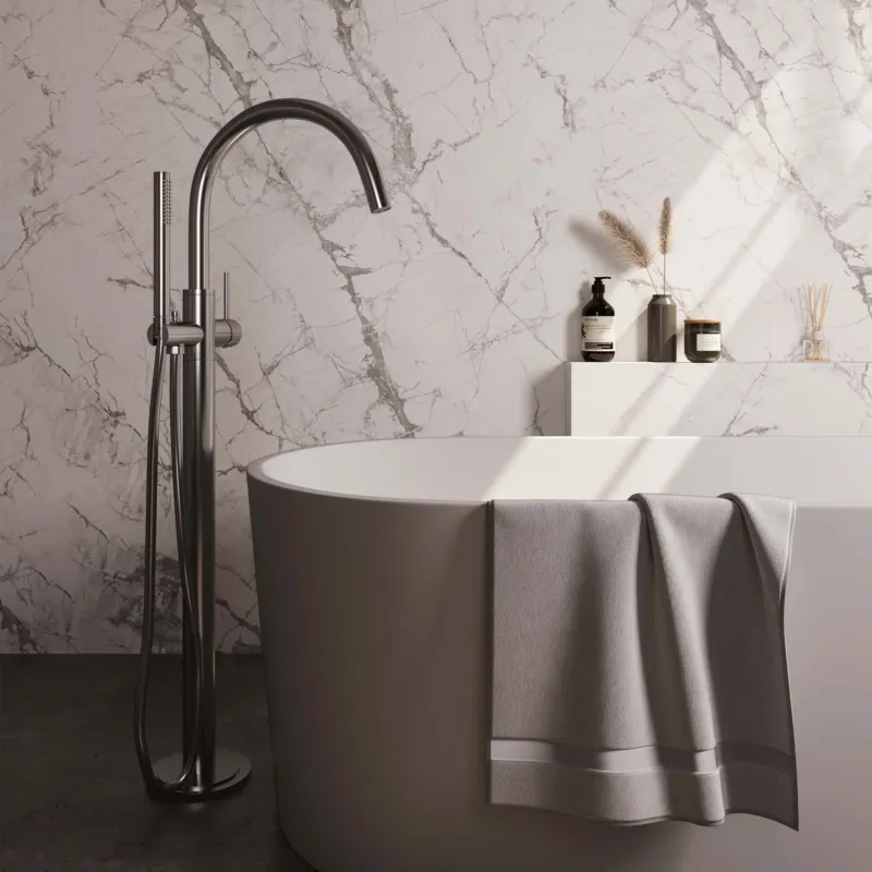 Brauer Brushed Carving vrijstaande badmengkraan met staafhanddouche RVS geborsteld PVD Gratis Retour