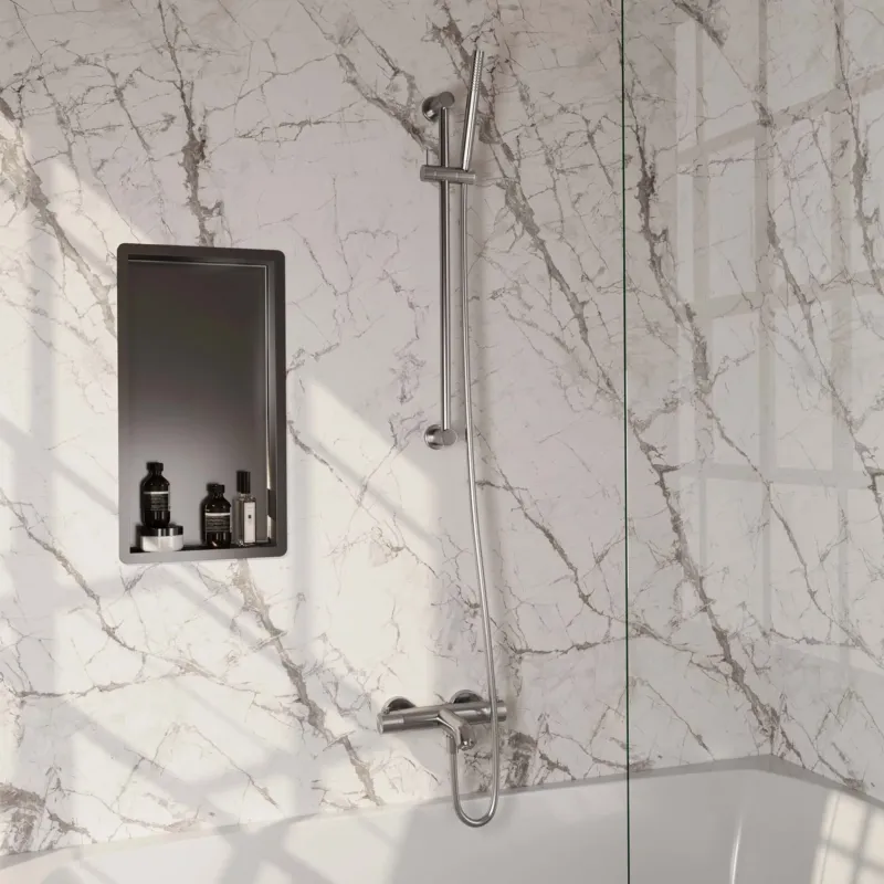 Brauer Brushed Carving thermostatische badkraan met glijstang en staafhanddouche RVS geborsteld PVD Shop Nu