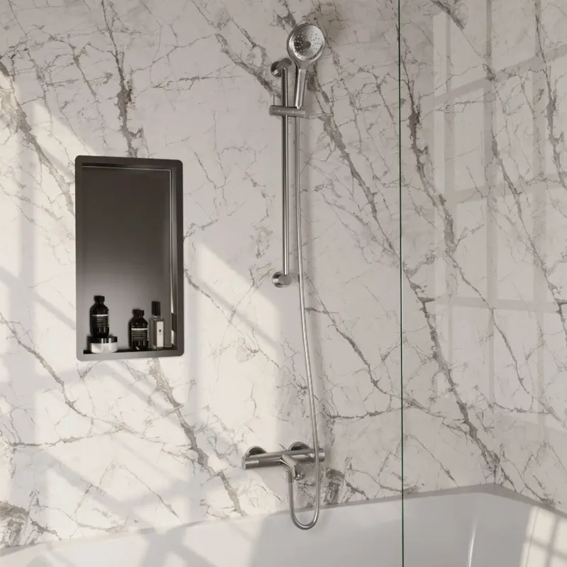 Brauer Brushed Carving thermostatische badkraan met glijstang en 3 standen handdouche RVS geborsteld PVD Beperkt Aanbod