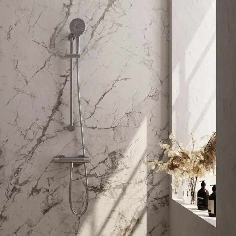 Beperkt Aanbod Brauer Brushed Carving thermostatische douchekraan met glijstang en 3 standen handdouche RVS geborsteld PVD