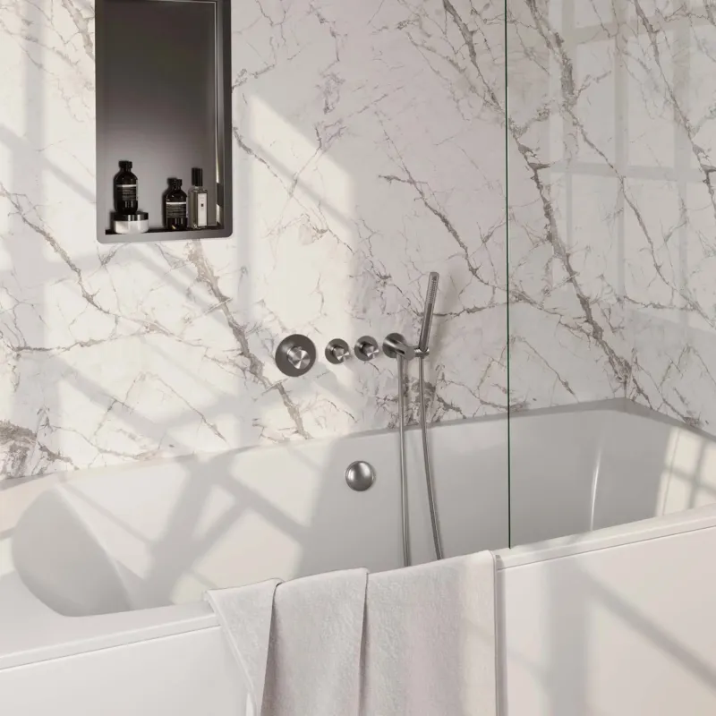 Brauer Brushed Carving inbouw badkraan met badvulcombinatie en staafhanddouche RVS geborsteld PVD Veilige Betaling