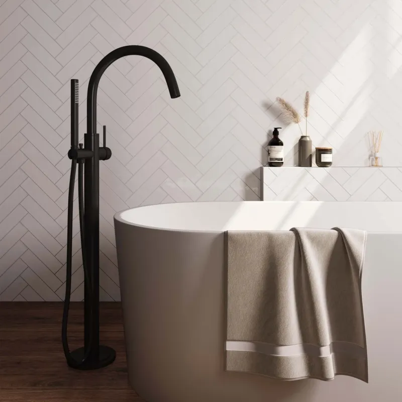 Brauer Black Carving vrijstaande badmengkraan met staafhanddouche mat zwart Superprijs