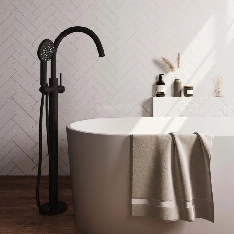 Betaalbaar Brauer Black Carving vrijstaande badmengkraan met 3 standen handdouche mat zwart