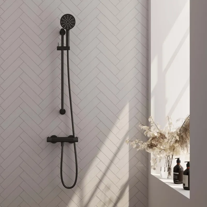 Brauer Black Carving thermostatische douchekraan met glijstang en 3 standen handdouche mat zwart Uitverkoop