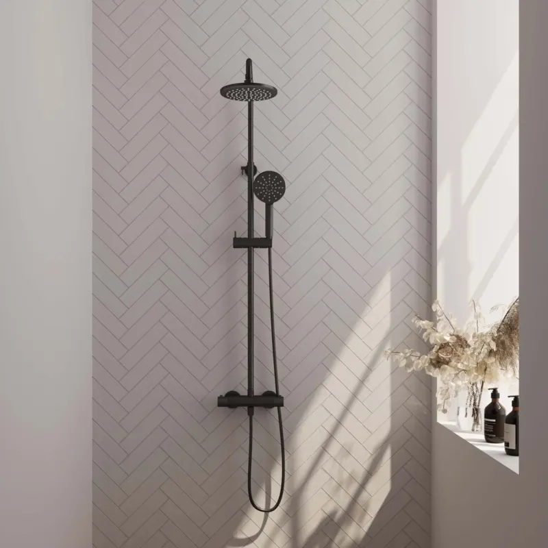 Brauer Black Carving opbouw regendouche met 20cm douchekop en 3 standen handdouche mat zwart Uitverkoop