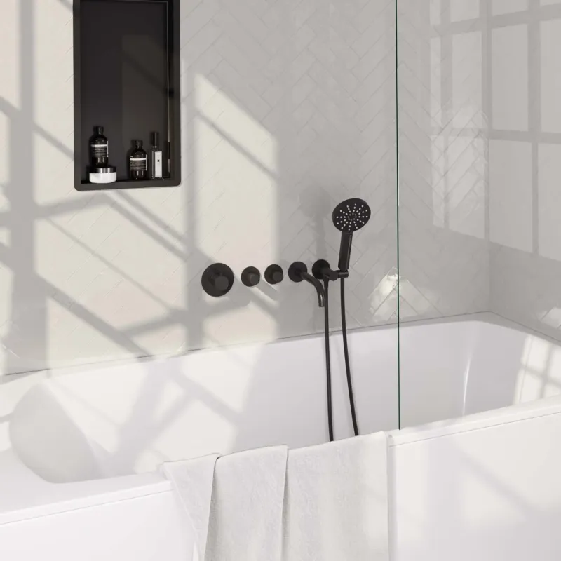 Tijdelijk Beschikbaar Brauer Black Carving inbouw badkraan met 3 standen handdouche mat zwart