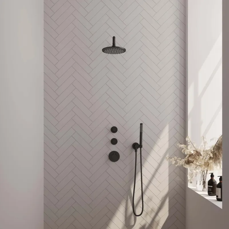 Brauer Black Carving complete inbouw regendouche set 03 met 20cm douchekop, gebogen muurarm en staafhanddouche mat zwart Merkproduct