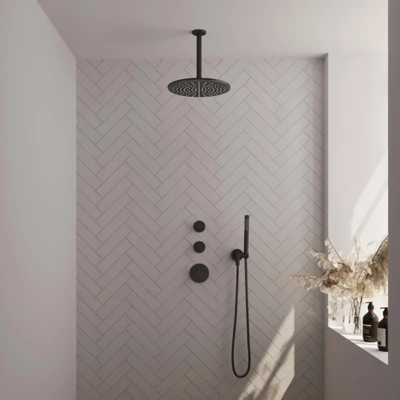 Beperkt Aanbod Brauer Black Carving complete inbouw regendouche set 06 met 30cm douchekop, plafondarm en staafhanddouche mat zwart