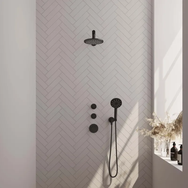 Aanbieding Brauer Black Carving complete inbouw regendouche set 07 met 20cm douchekop, rechte muurarm en 3 standen handdouche mat zwart
