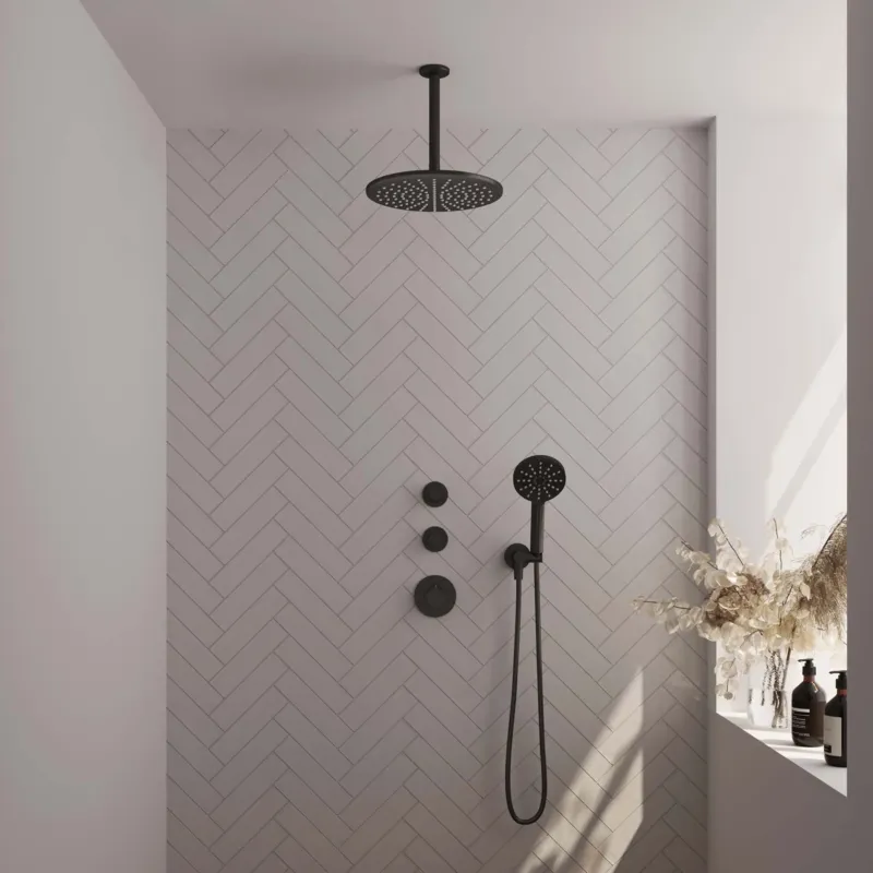 Brauer Black Carving complete inbouw regendouche set 12 met 30cm douchekop, plafondarm en 3 standen handdouche mat zwart Snelle Levering