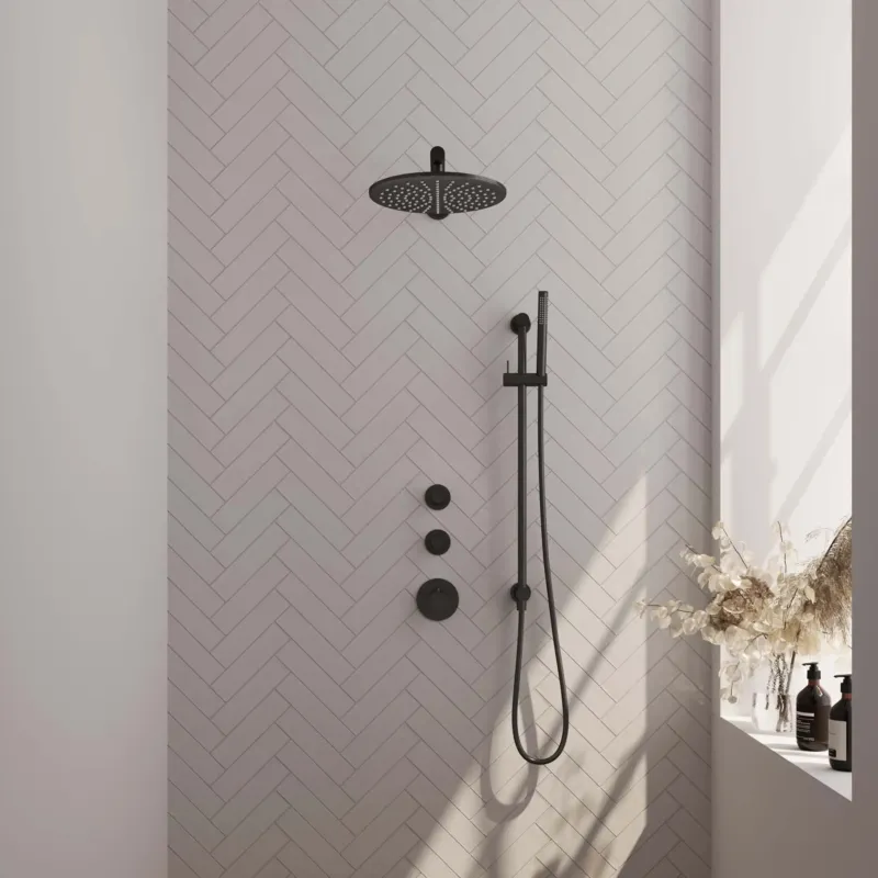 Brauer Black Carving complete inbouw regendouche set 14 met 30cm douchekop, rechte muurarm, staafhanddouche en glijstang mat zwart Flitsaanbieding