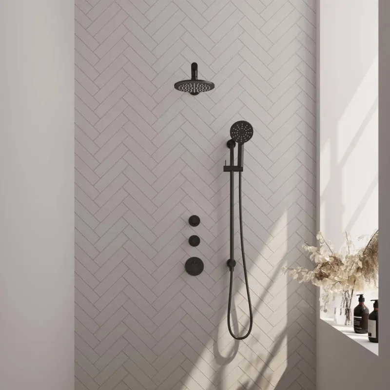 Rechtstreeks Van De Fabrikant Brauer Black Carving complete inbouw regendouche set 19 met 20cm douchekop, rechte muurarm, 3 standen handdouche en glijstang mat zwart