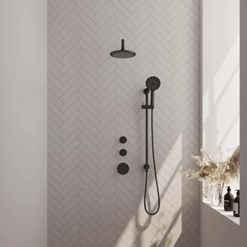 Beperkt Aanbod Brauer Black Carving complete inbouw regendouche set 21 met 20cm douchekop, gebogen muurarm, 3 standen handdouche en glijstang mat zwart