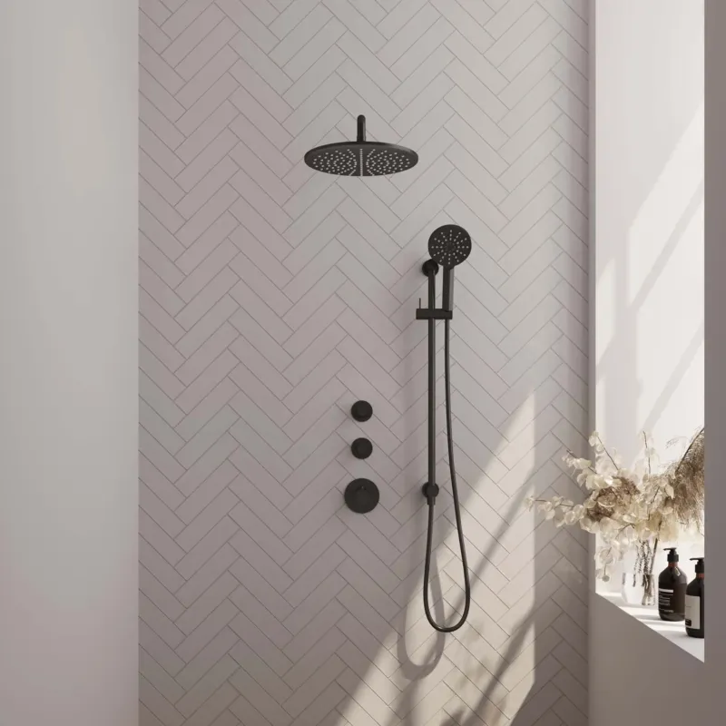Beperkt Aanbod Brauer Black Carving complete inbouw regendouche set 22 met 30cm douchekop, gebogen muurarm, 3 standen handdouche en glijstang mat zwart