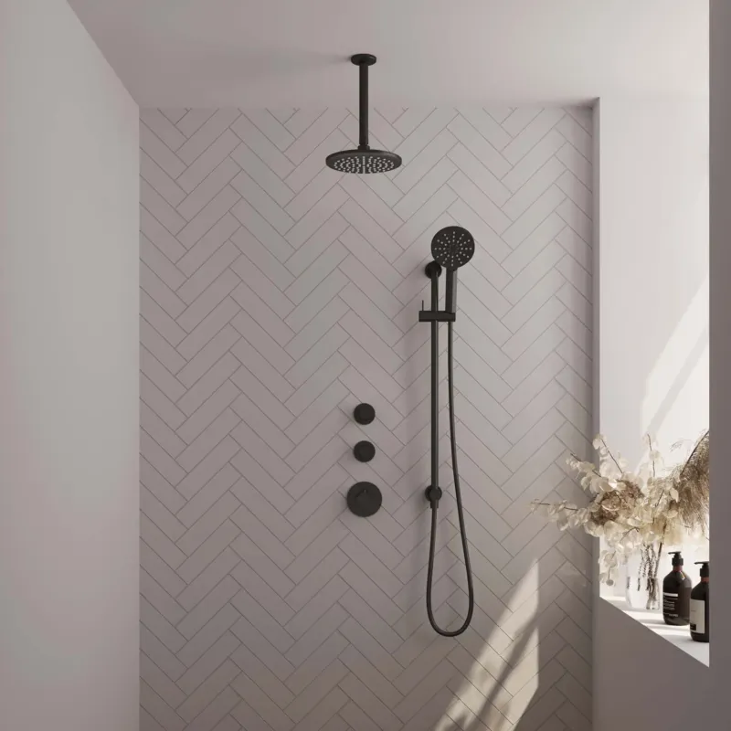 Brauer Black Carving complete inbouw regendouche set 23 met 20cm douchekop, plafondarm, 3 standen handdouche en glijstang mat zwart Dagaanbieding