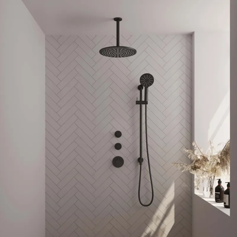 Brauer Black Carving complete inbouw regendouche set 24 met 30cm douchekop, plafondarm, 3 standen handdouche en glijstang mat zwart Seizoensaanbieding