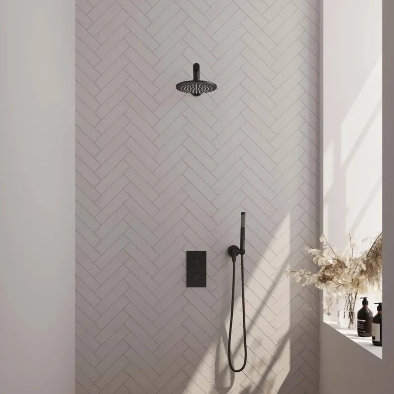 Brauer Black Carving complete inbouw regendouche set 25 met 20cm douchekop, rechte muurarm en staafhanddouche mat zwart Lage Prijs