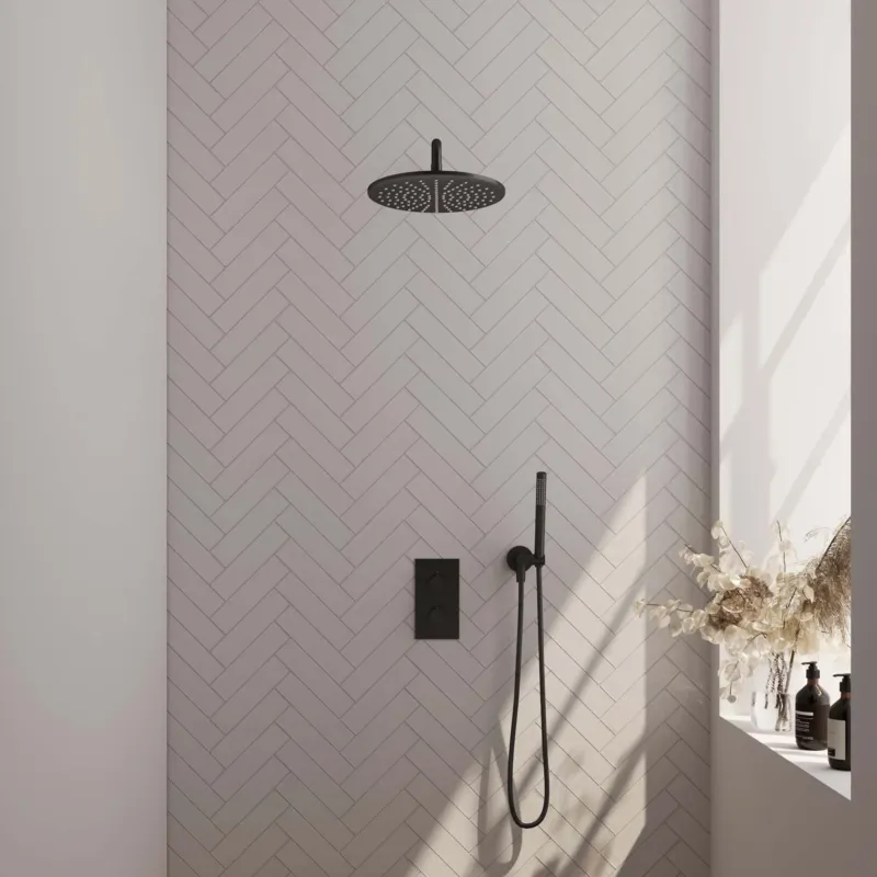 Brauer Black Carving complete inbouw regendouche set 28 met 30cm douchekop, gebogen muurarm en staafhanddouche mat zwart Hete Deal