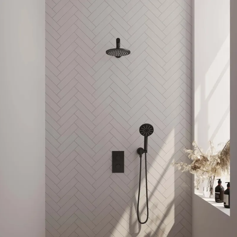 Brauer Black Carving complete inbouw regendouche set 31 met 20cm douchekop, rechte muurarm en 3 standen handdouche mat zwart Lage Kosten