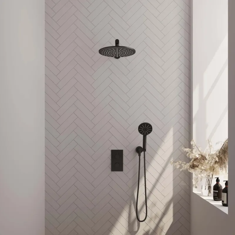 Brauer Black Carving complete inbouw regendouche set 32 met 30cm douchekop, rechte muurarm en 3 standen handdouche mat zwart Populair