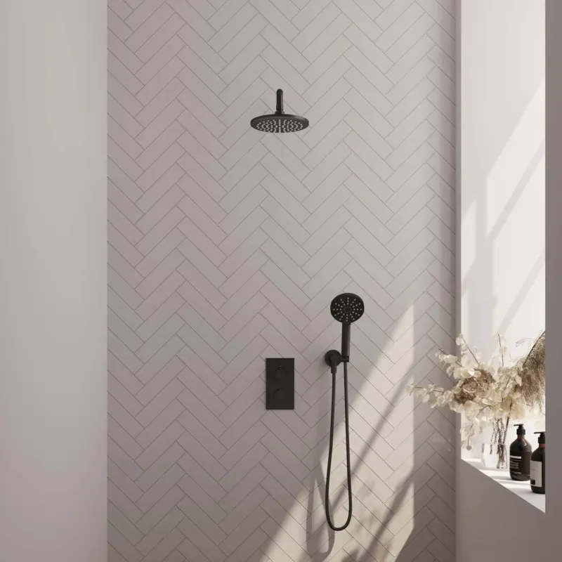 Brauer Black Carving complete inbouw regendouche set 33 met 20cm douchekop, gebogen muurarm en 3 standen handdouche mat zwart Populair