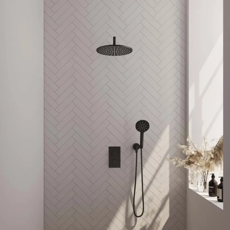Brauer Black Carving complete inbouw regendouche set 34 met 30cm douchekop, gebogen muurarm en 3 standen handdouche mat zwart Veilige Betaling