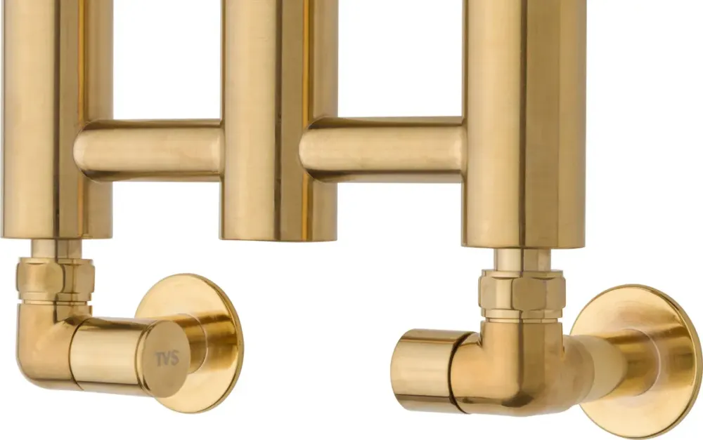 TVS Design 150 radiator aansluitset haaks goud geborsteld Laatste Kans