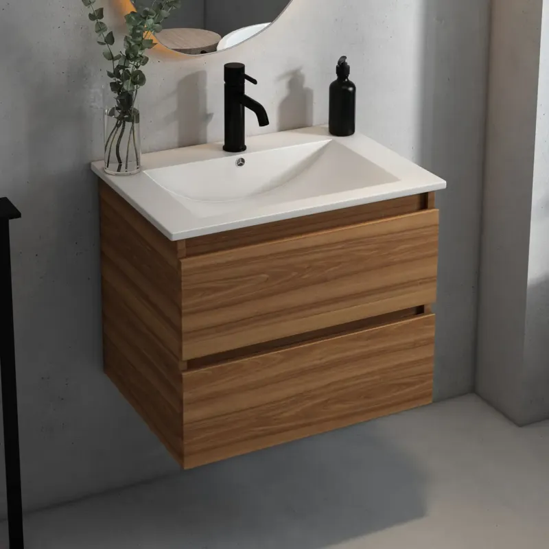 Tijdelijk Beschikbaar Fontana Rovigo badmeubel 60cm met witte wastafel en kraangat walnoot
