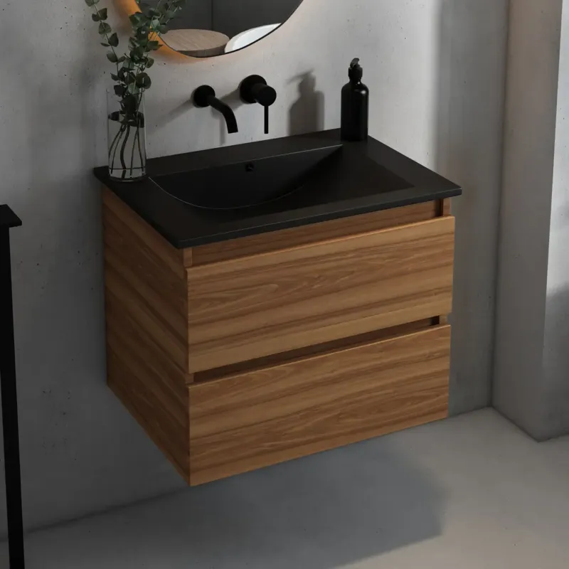 Shop Nu Fontana Rovigo badmeubel 60cm met zwarte wastafel zonder kraangat walnoot