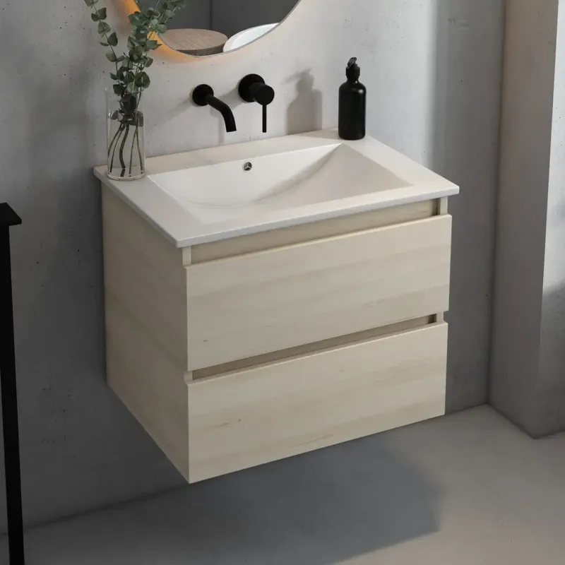 Weekendaanbieding Fontana Rovigo badmeubel 60cm met witte wastafel zonder kraangat beach eiken