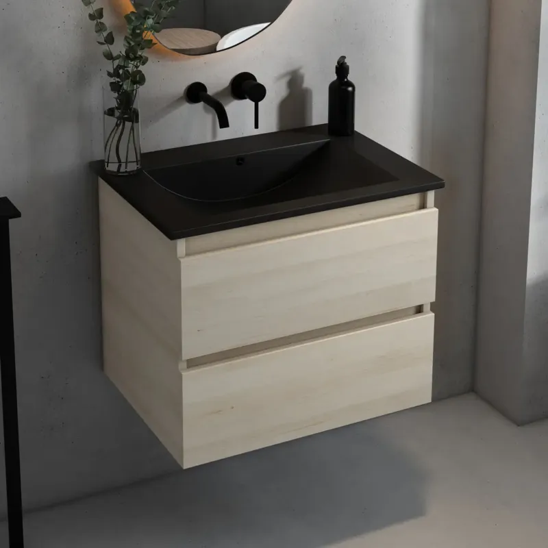 Fontana Rovigo badmeubel 60cm met zwarte wastafel zonder kraangat beach eiken Veilige Betaling