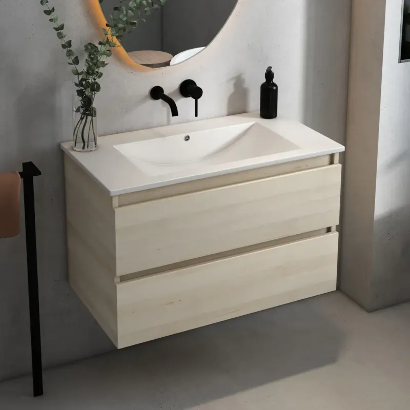 Veilige Betaling Fontana Rovigo badmeubel 80cm met witte wastafel zonder kraangat beach eiken