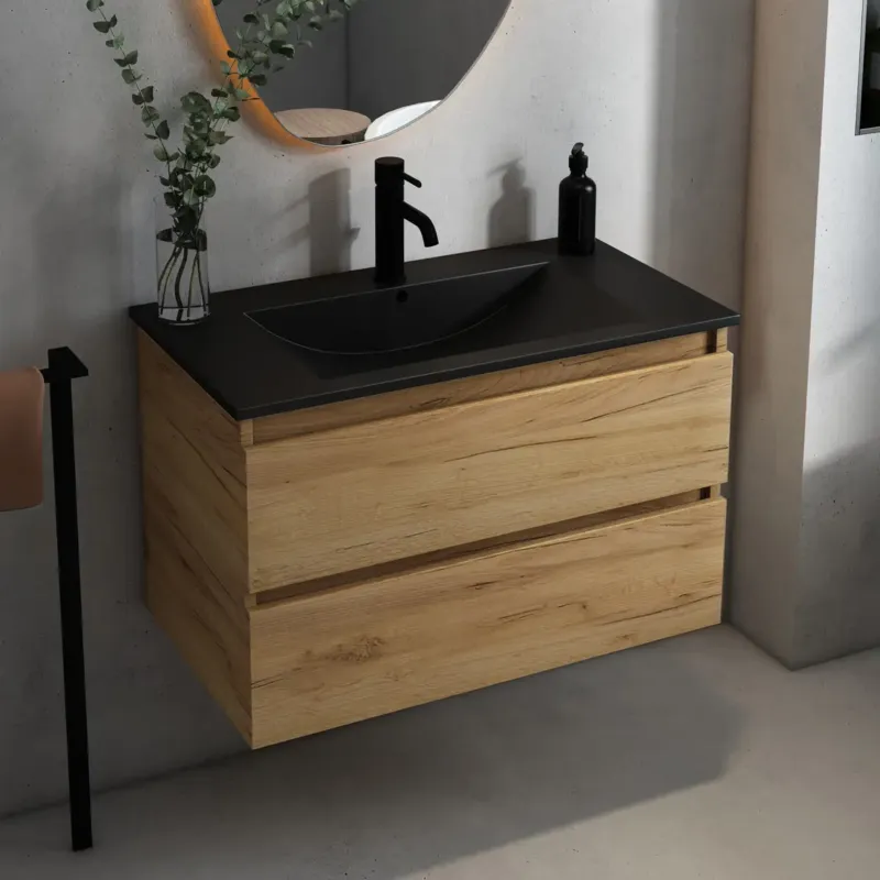 Shop Nu Fontana Rovigo badmeubel 80cm met zwarte wastafel en kraangat warm eiken