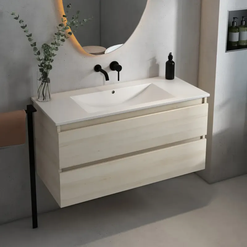 Fontana Rovigo badmeubel 100cm met witte wastafel zonder kraangat beach eiken Bestseller