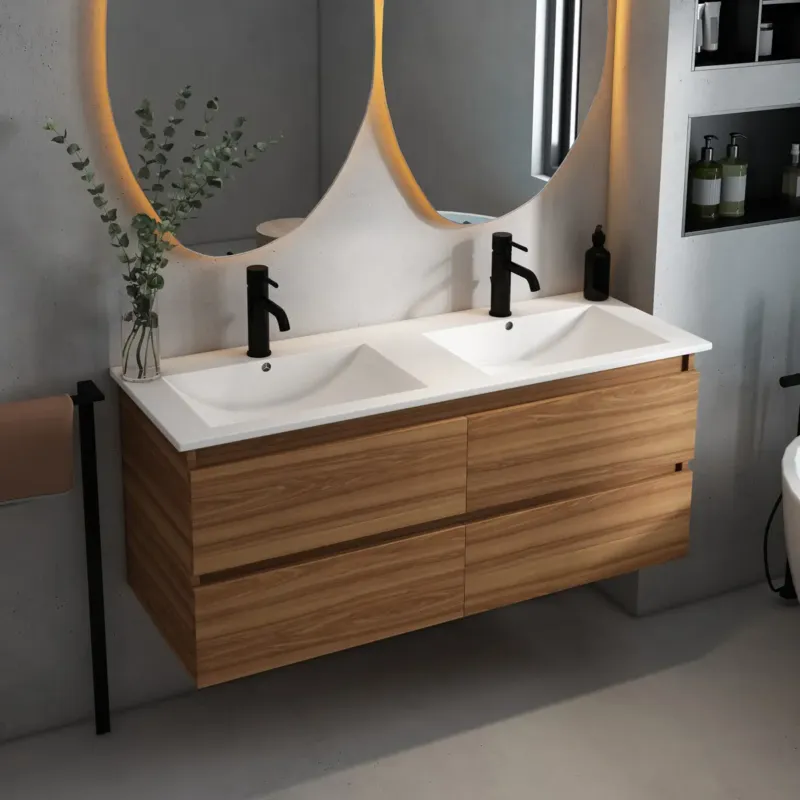 Fontana Rovigo badmeubel 120cm met witte wastafel met kraangaten walnoot Speciale Aanbieding