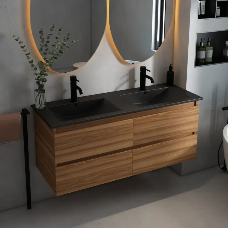 Op = Op Fontana Rovigo badmeubel 120cm met zwarte wastafel met kraangaten walnoot